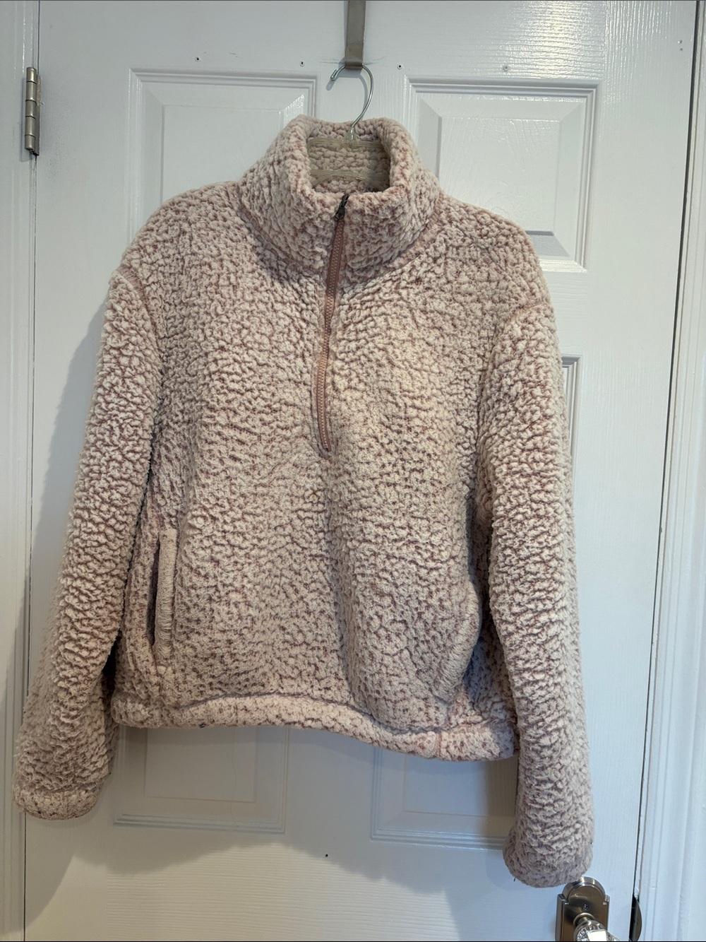 Sage Cozy Half-Zip Sherpa Pullover - Light Blush